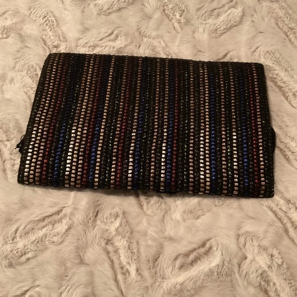 Stella and Dot Shimmering Weave Clutch with Fringe. NWOT